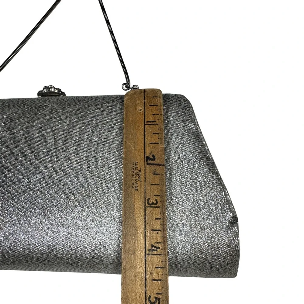 Sparkly Silver Evening Clutch Bag Rose Clasp Chain Strap Vintage retro‎
